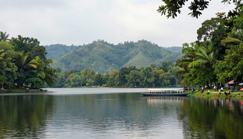 Danau Ranu Agung yang dikelilingi pepohonan hijau, destinasi wisata alam Probolinggo