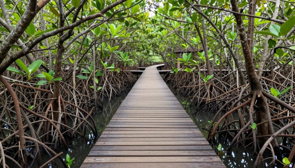 Jembatan kayu di Hutan Mangrove BJBR, Wisata Probolinggo